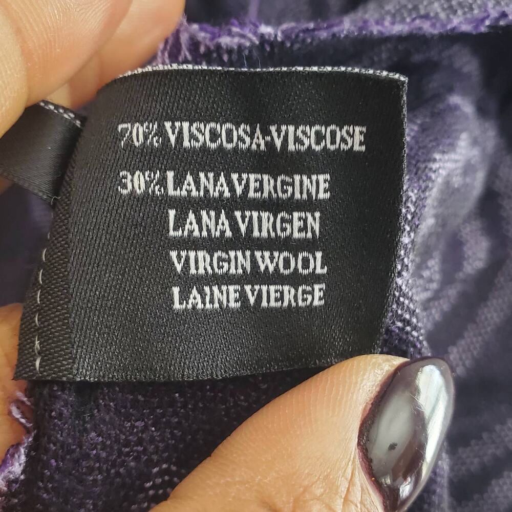 TOUS Black & Purple Wool Blend Graphic Scarf - Picture 10 of 11